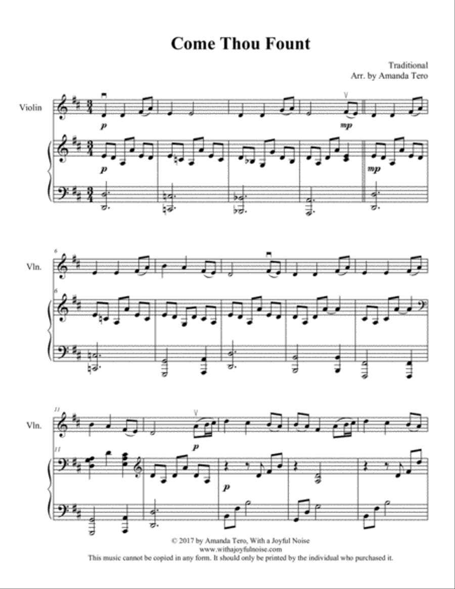 Come Thou Fount of Every Blessing Violin Solo scores gallery preview page 3