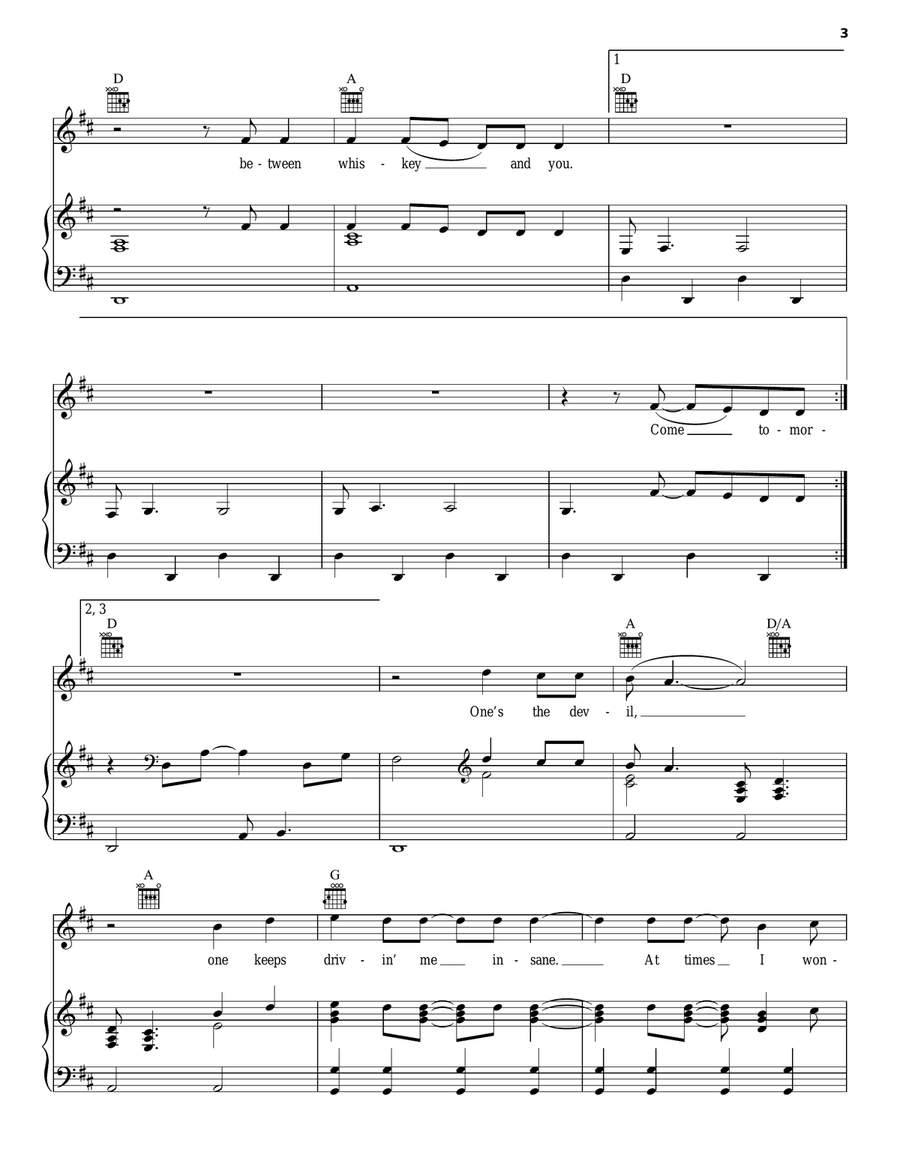 Whiskey And You Piano, Vocal, Guitar scores gallery preview page 3