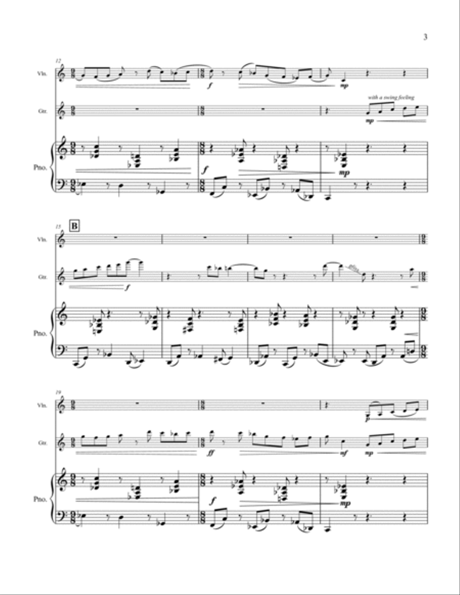 Three for Three for Violin, Guitar and Piano Chamber Music scores gallery preview page 3