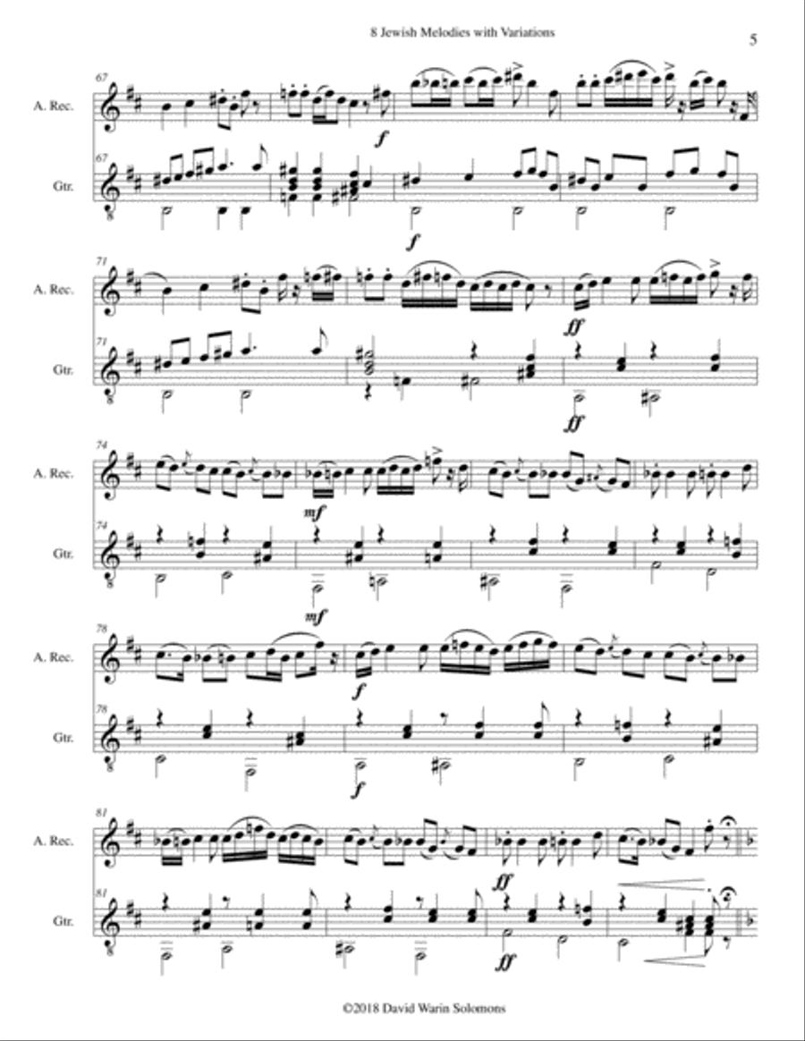 8 Jewish Melodies with Variations for alto recorder and guitar Alto Recorder scores gallery preview page 5