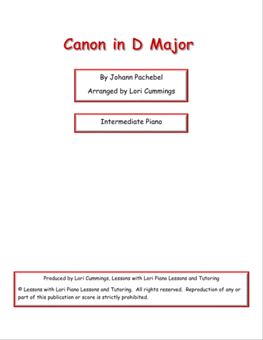 Pachelbel's Canon in D Major Piano Method scores gallery preview page 1