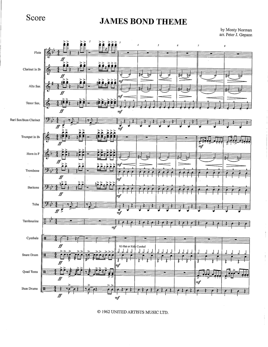 James Bond Theme Marching Band scores gallery preview page 1