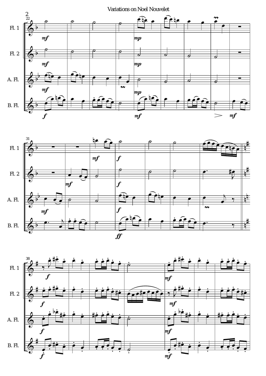 Variations on Noel Nouvelet for flute quartet Flute Quartet scores gallery preview page 2