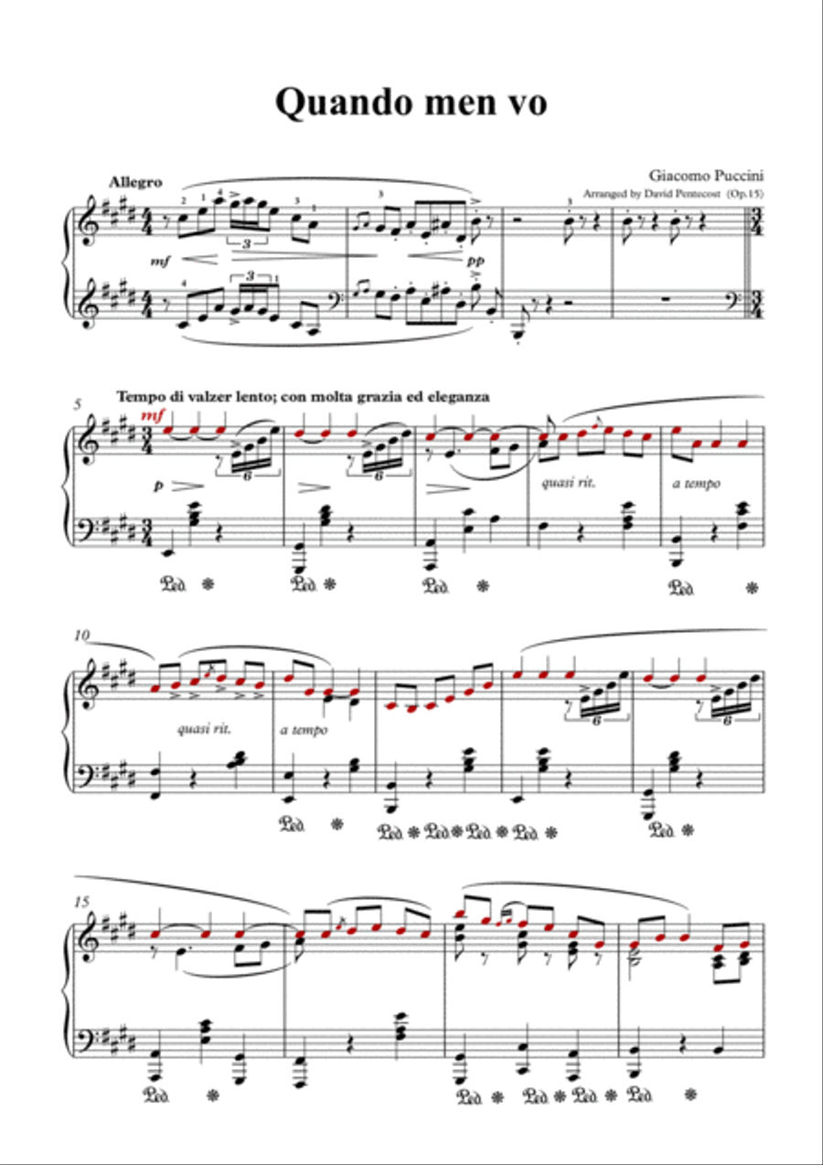 Quando men vo (arr. Opus 15) Piano Solo scores gallery preview page 2