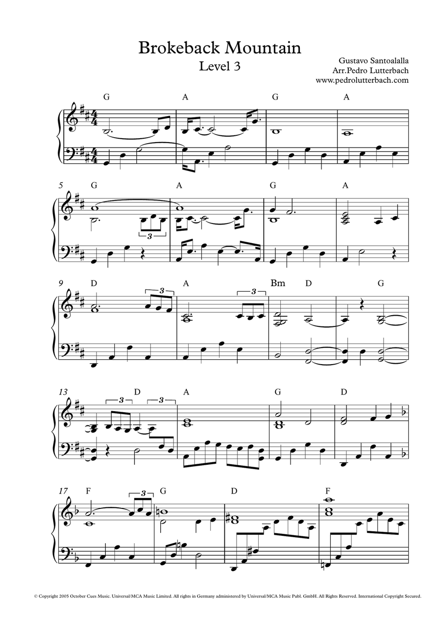 Brokeback Mountain Theme Piano, Vocal scores gallery preview page 1