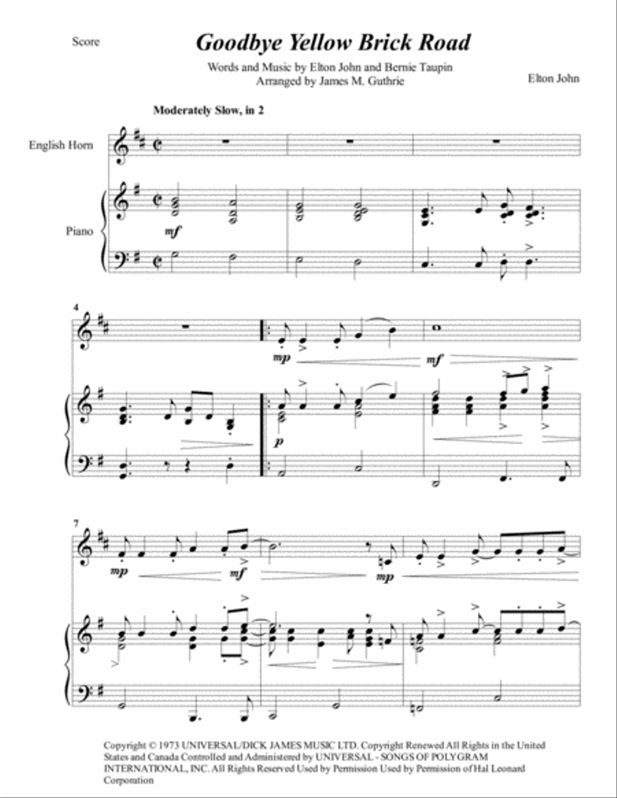 Goodbye Yellow Brick Road English Horn scores gallery preview page 1