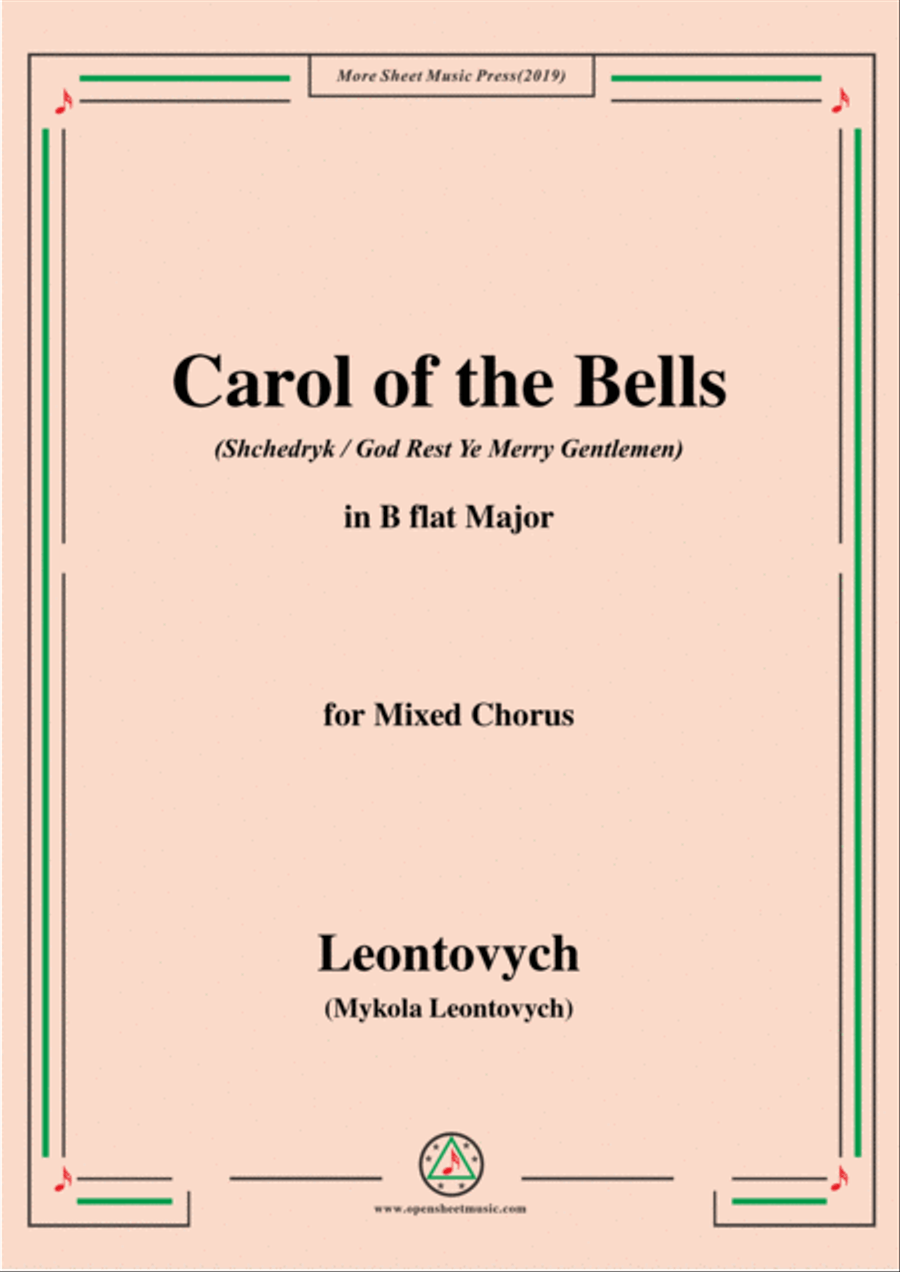 Leontovych-Carol of the Bells(Shchedryk),in B flat Major,for Mixed Chorus Choir scores gallery preview page 1