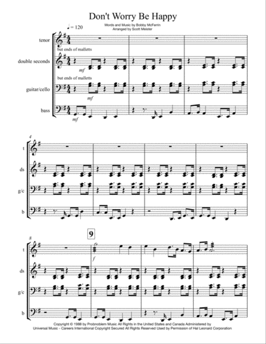 Don't Worry, Be Happy Percussion Ensemble scores gallery preview page 1