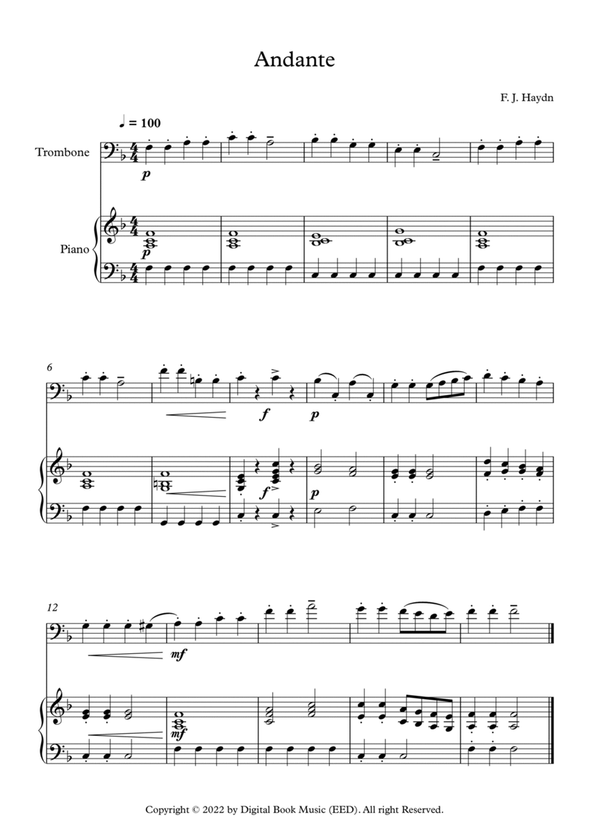 Andante (Surprise Symphony) - Franz Joseph Haydn (Trombone + Piano) image number null