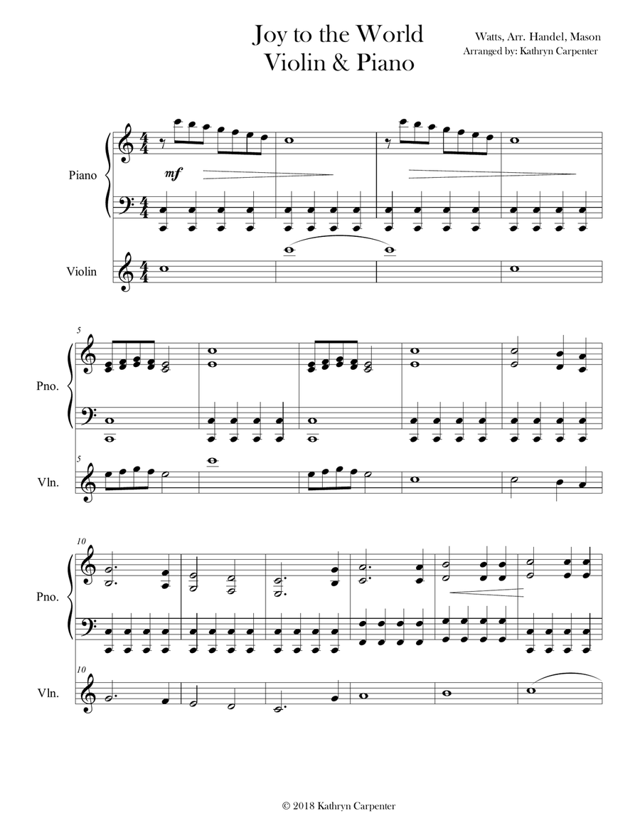 Joy to the World (Piano & Violin) Contemporary Style Joy to the World (Piano & Violin) Contemporary Style String Duet scores gallery preview page 1
