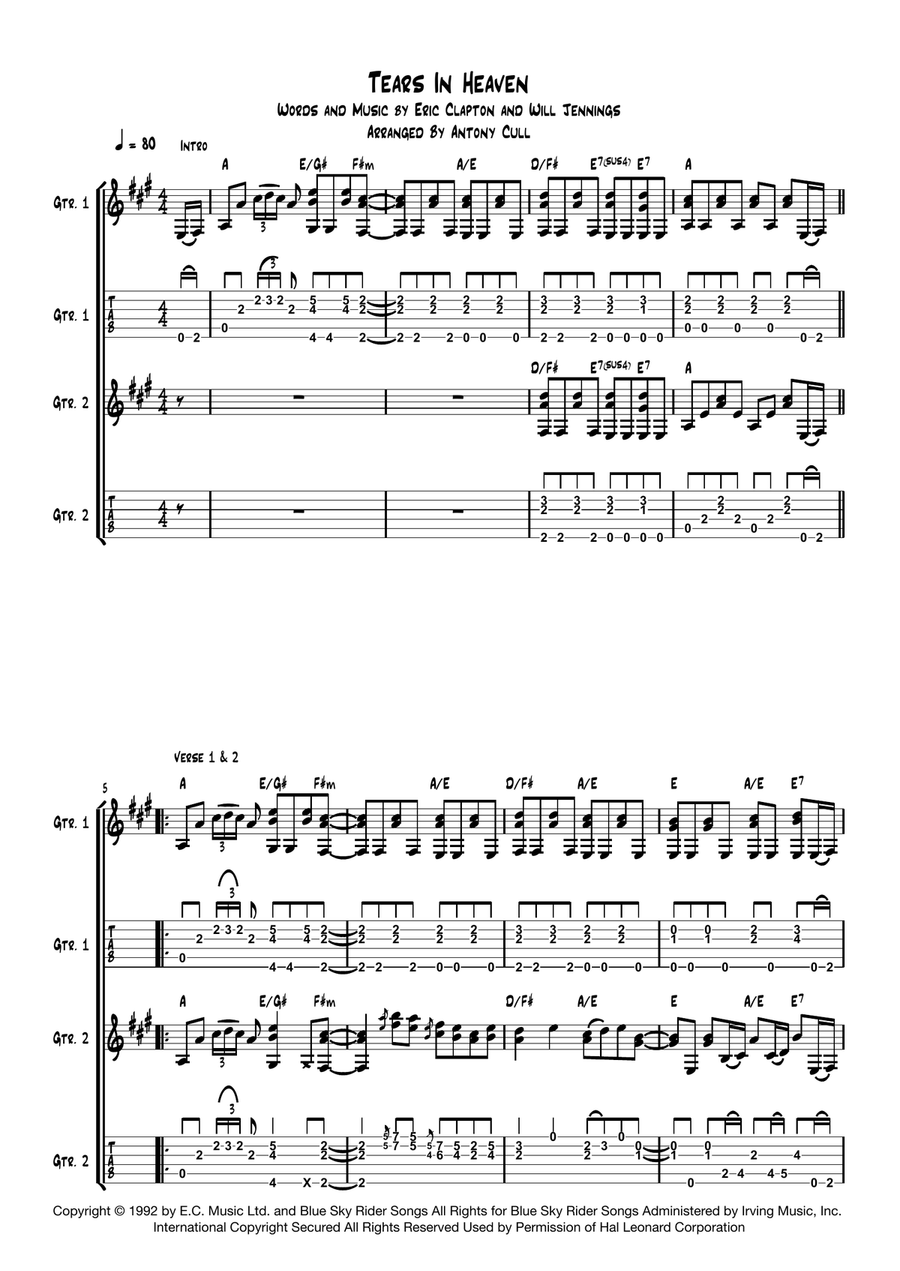 Tears In Heaven Guitar Tablature scores gallery preview page 1