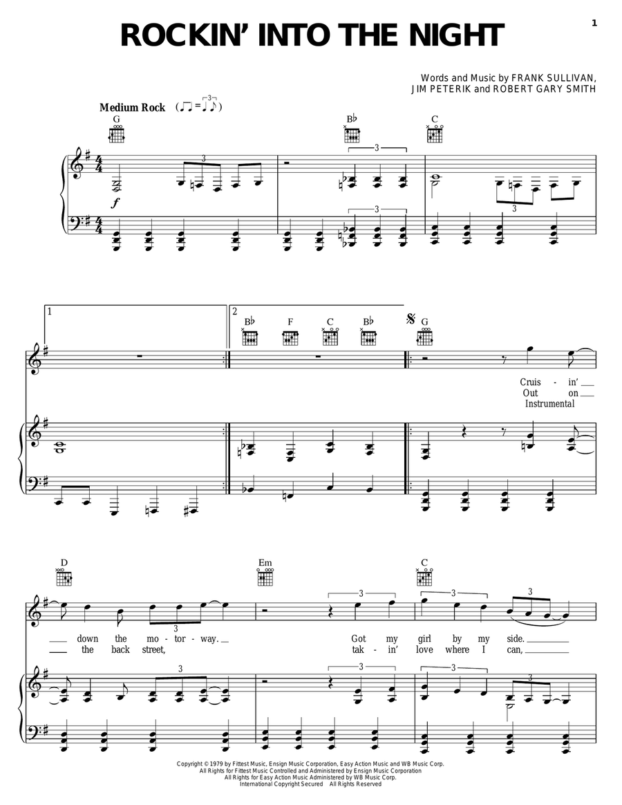Rockin' Into The Night Rockin' Into The Night Piano, Vocal, Guitar scores gallery preview page 1