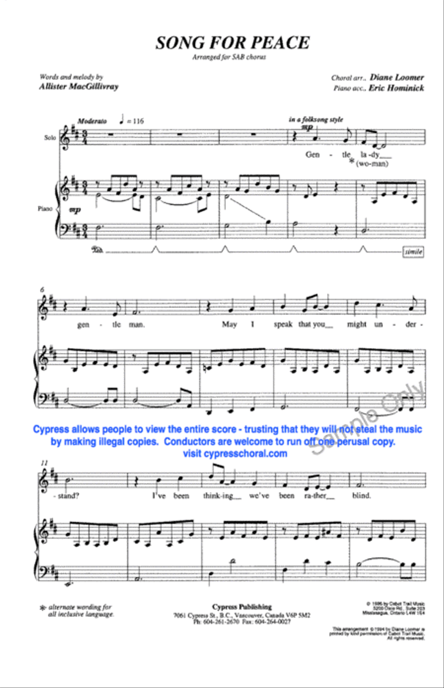 Song For Peace Song For Peace 3-Part scores gallery preview page 2