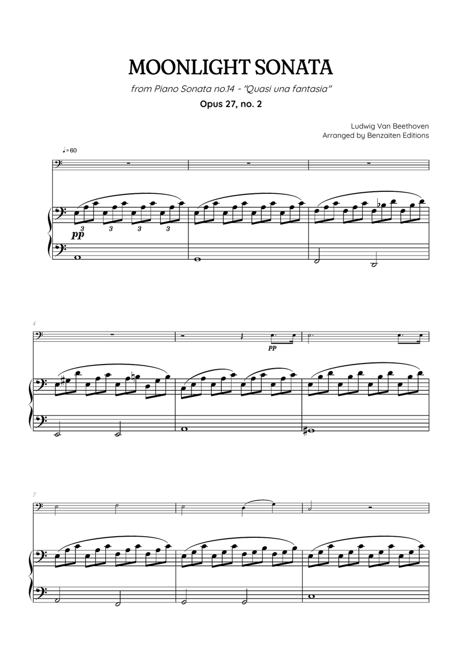 Beethoven • Moonlight Sonata | easy tuba sheet music w/ piano accompaniment Piano scores gallery preview page 1