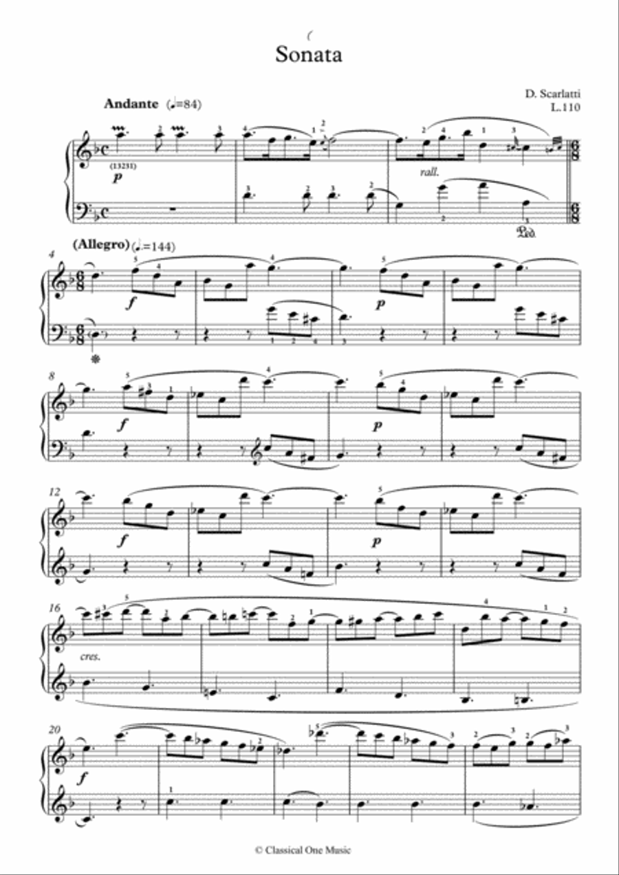 Scarlatti-Sonata in d-minor L.110 K.396(piano) Piano Solo scores gallery preview page 2
