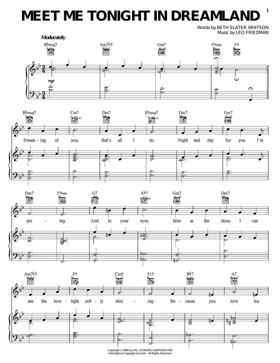Meet Me Tonight In Dreamland Piano, Vocal, Guitar scores gallery preview page 1