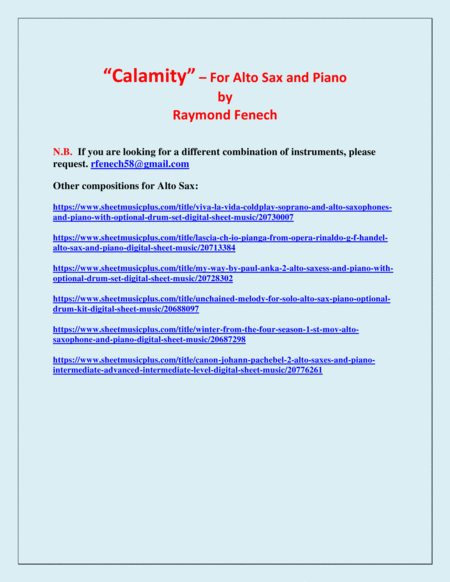 Calamity - For Alto Sax and Piano image number null