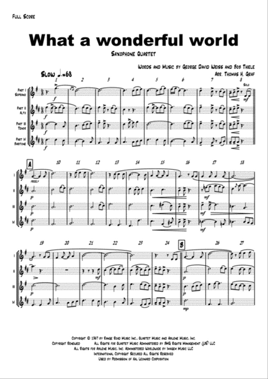 What A Wonderful World Saxophone Quartet scores gallery preview page 1