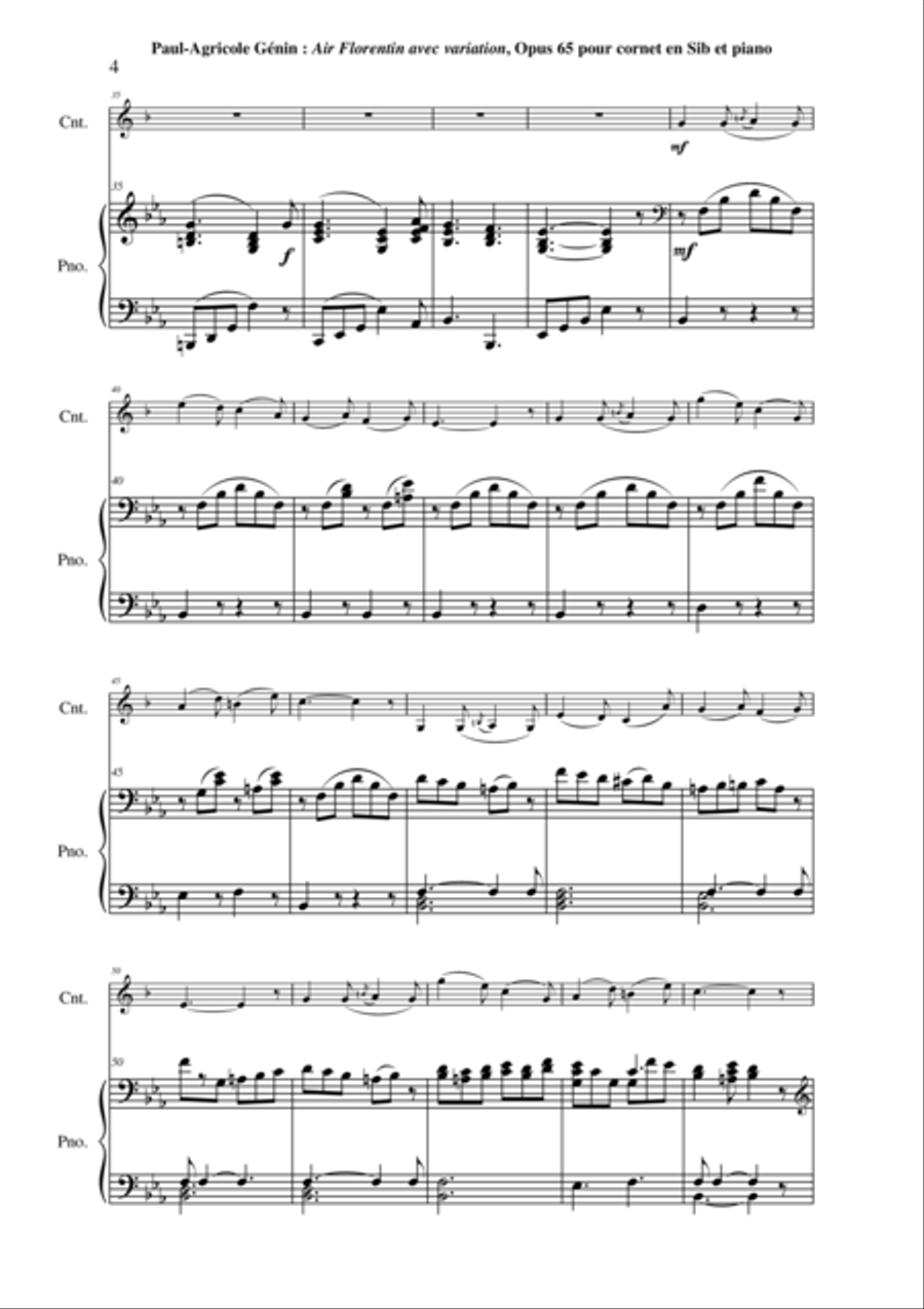 Paul-Agricole GÉNIN: Air Florentin avec Variation Opus 65 for Bb cornet and piano Cornet scores gallery preview page 4