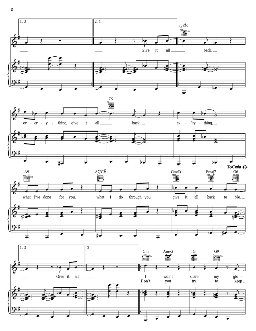 Give It All Back To Me Piano, Vocal, Guitar scores gallery preview page 2