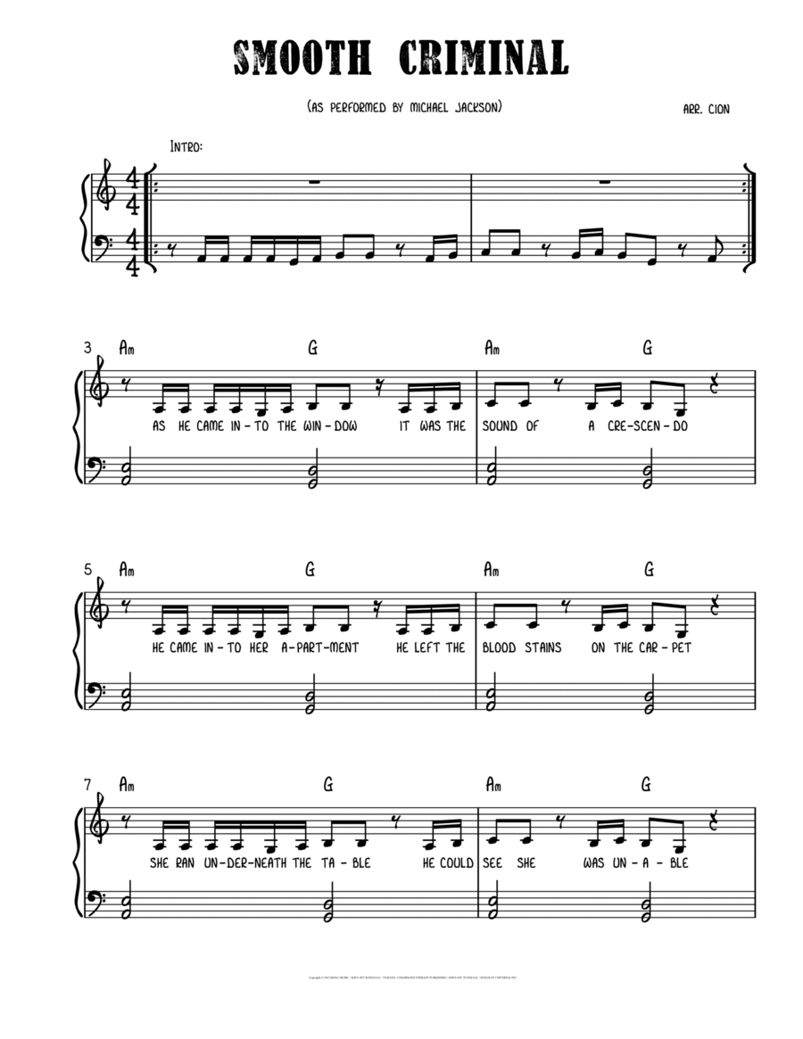 Bad Man (smooth Criminal) Easy Piano scores gallery preview page 1