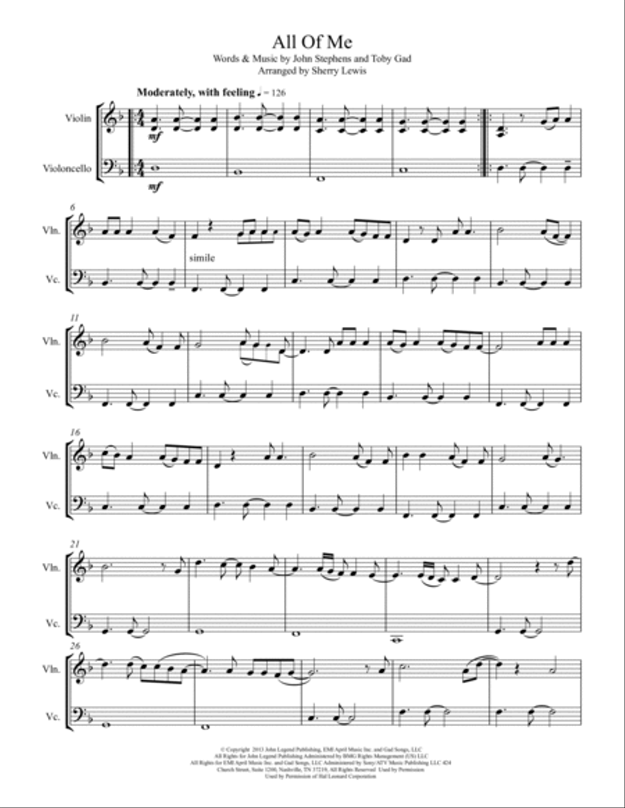 All Of Me String Duet scores gallery preview page 4