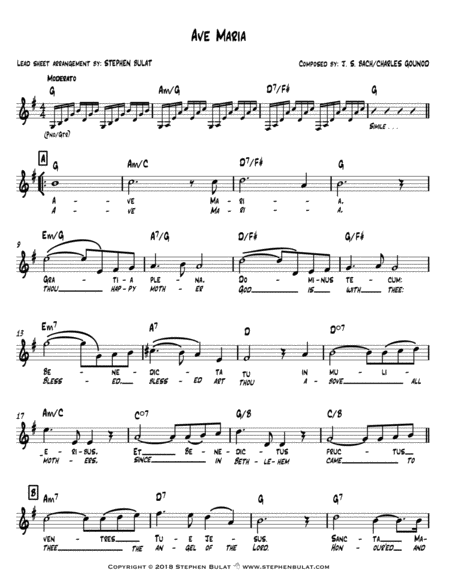 Ave Maria (Bach/Gounod) - Lead sheet (key of G)