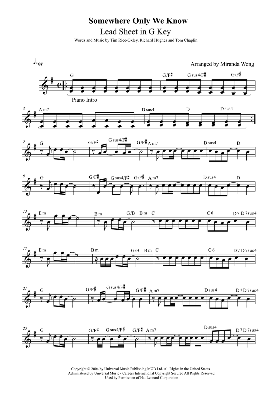 Somewhere only deals we know piano