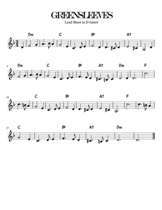Greensleeves/ What Child is This Lead Sheet in D minor