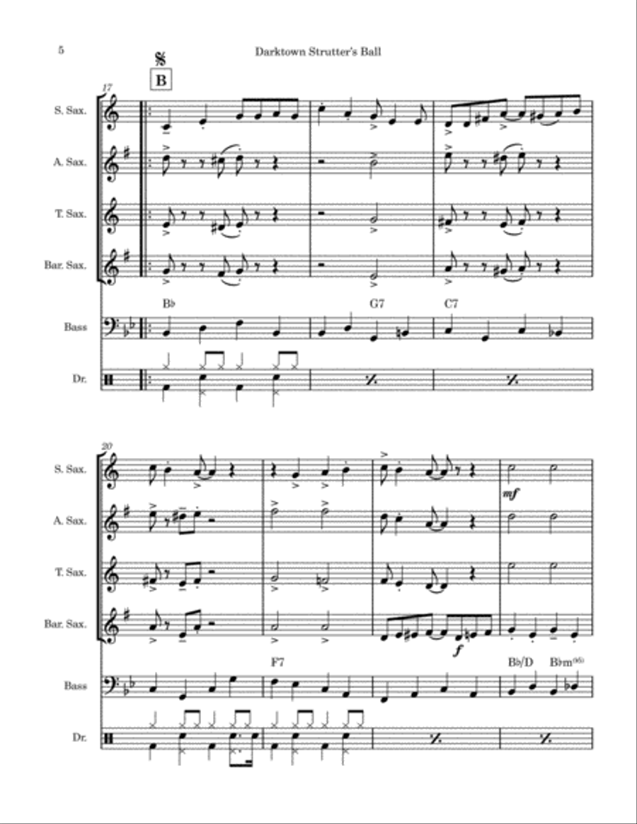 Darktown Strutter's Ball (Saxophone Quartet) Saxophone Quartet scores gallery preview page 5