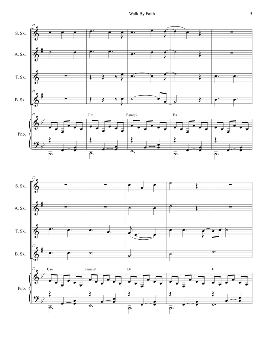 Walk By Faith Saxophone Quartet scores gallery preview page 5