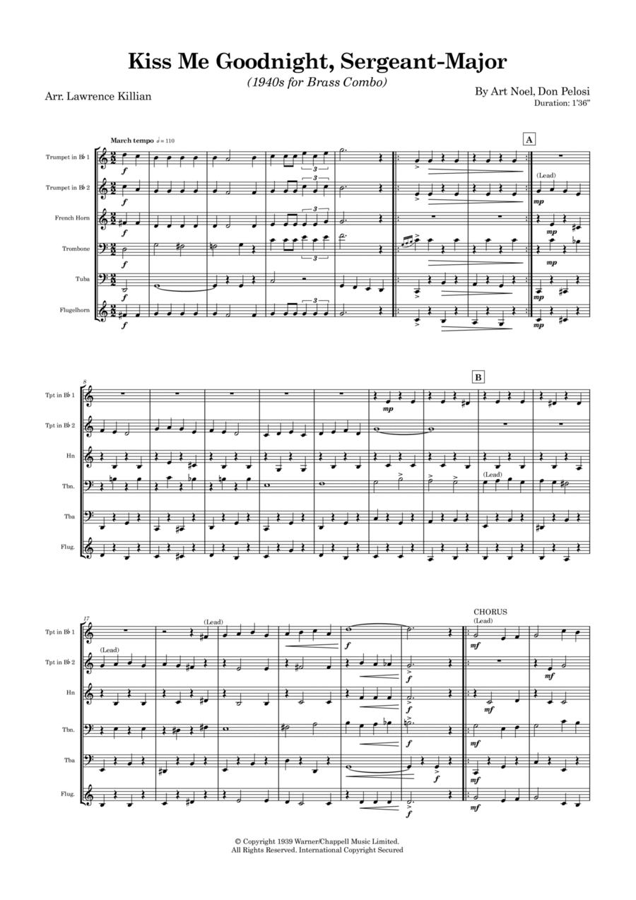 Kiss Me Goodnight, Sergeant Major Brass Quintet scores gallery preview page 1