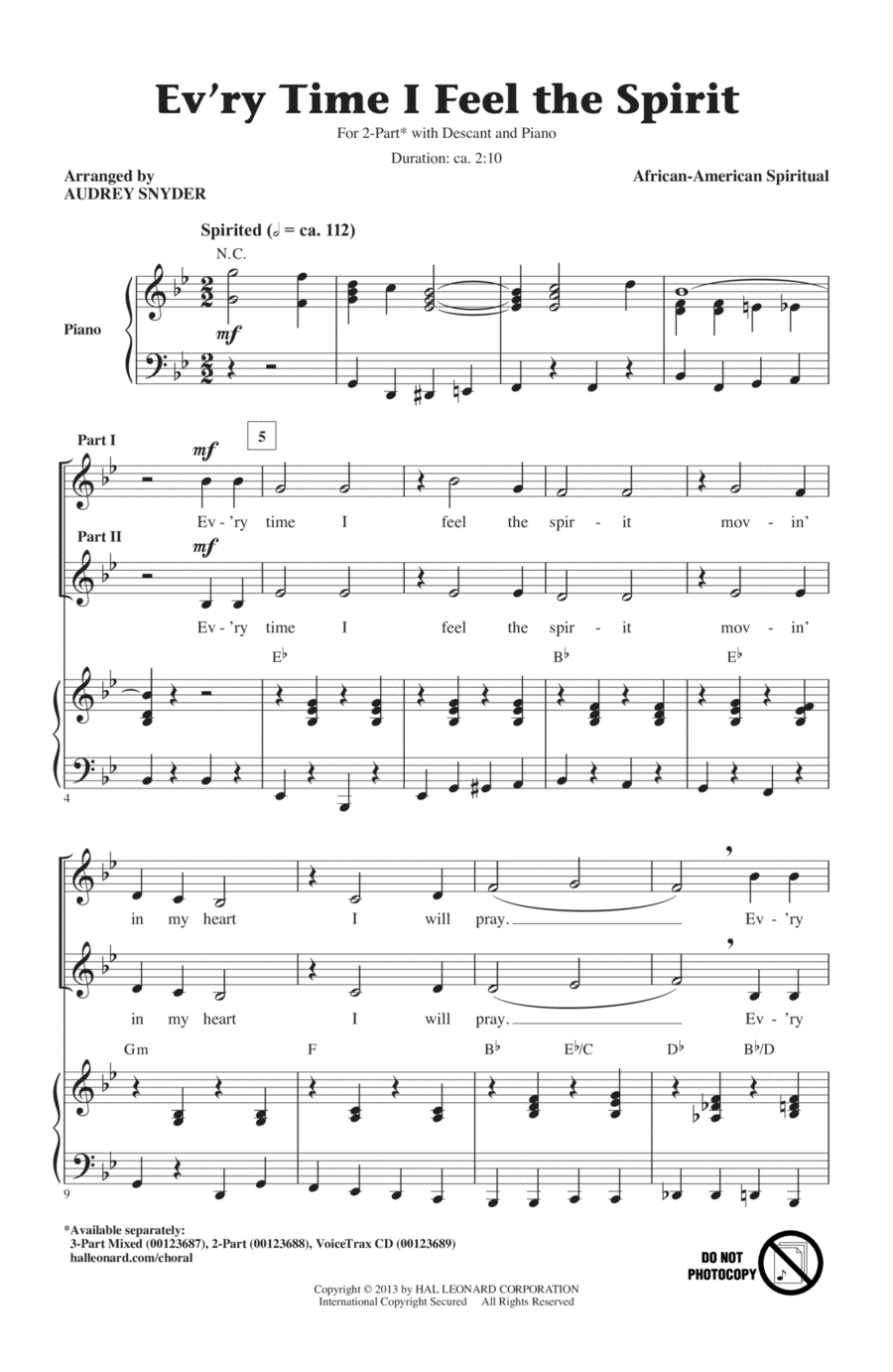 Every Time I Feel The Spirit 2-Part scores gallery preview page 1