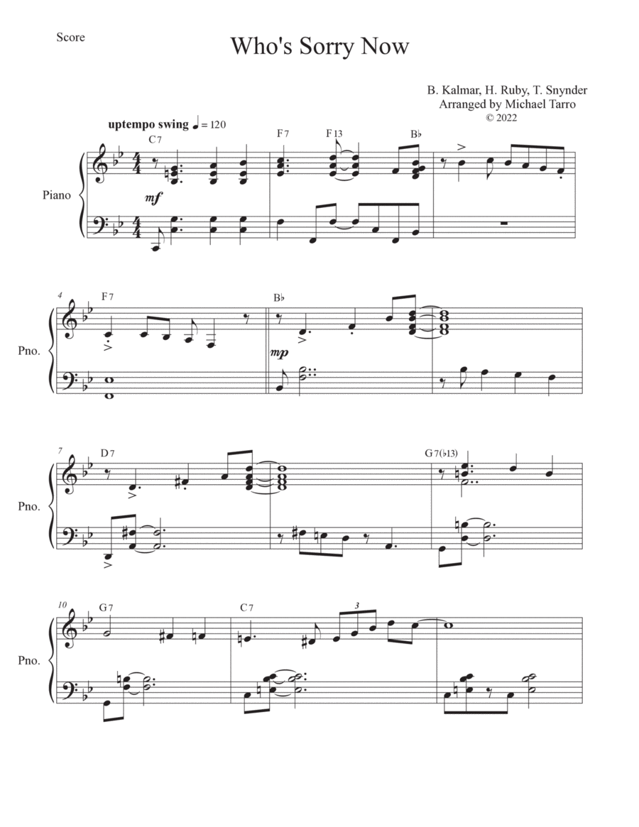 Who's sorry now Piano Solo scores gallery preview page 1