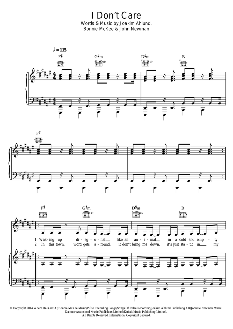 I Don't Care I Don't Care Piano, Vocal scores gallery preview page 1