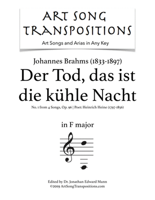 Book cover for BRAHMS: Der Tod, das ist die kühle Nacht, Op. 96 no. 1 (transposed to F major)