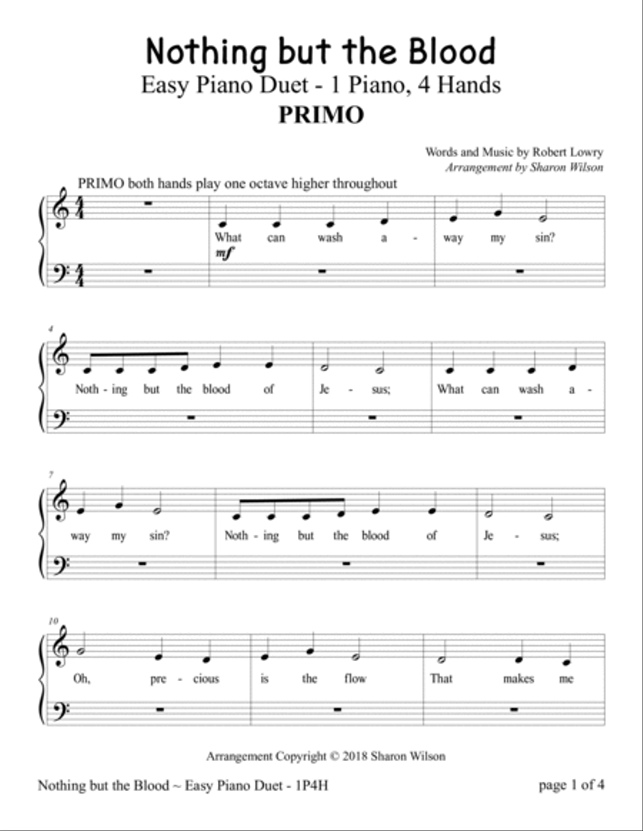 Nothing but the Blood (Easy Piano Duet; 1 Piano, 4 Hands) Easy Piano scores gallery preview page 3