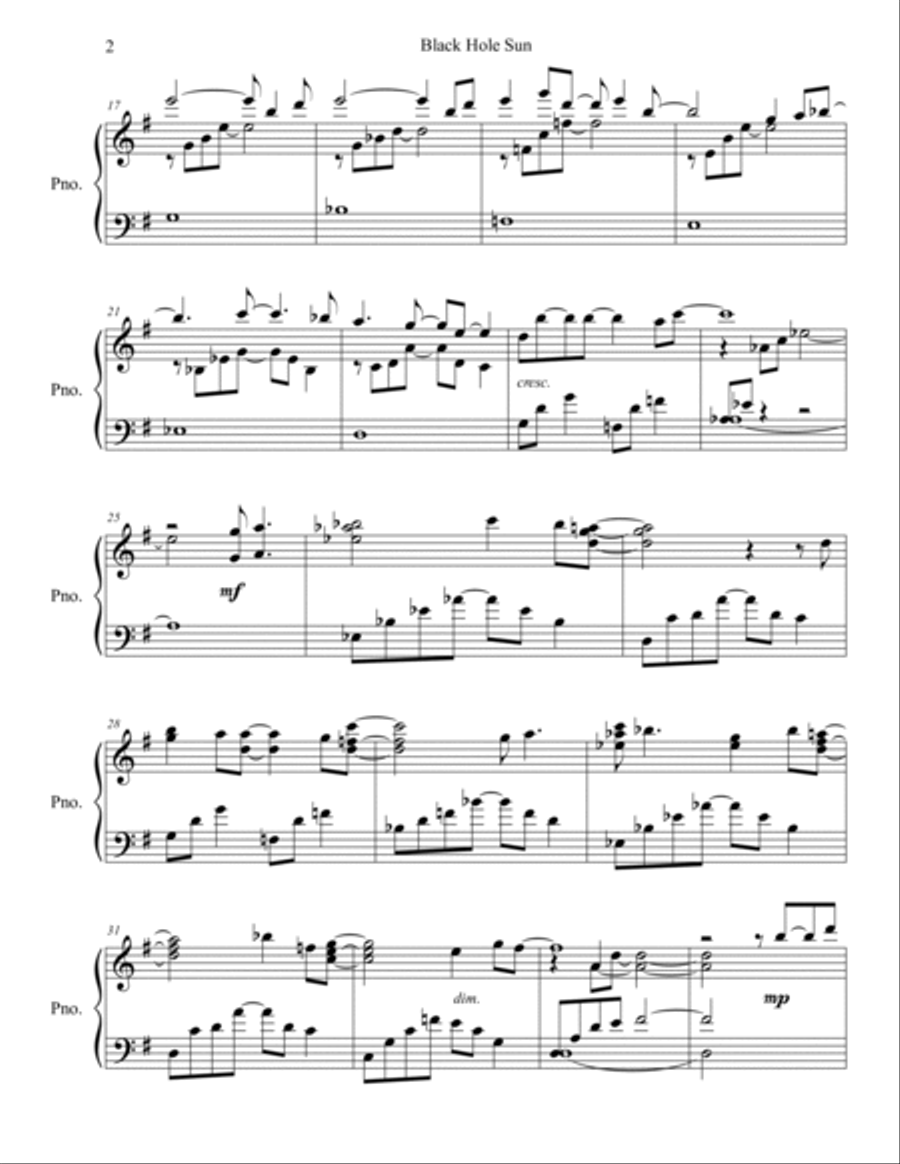Black Hole Sun Piano Solo scores gallery preview page 2