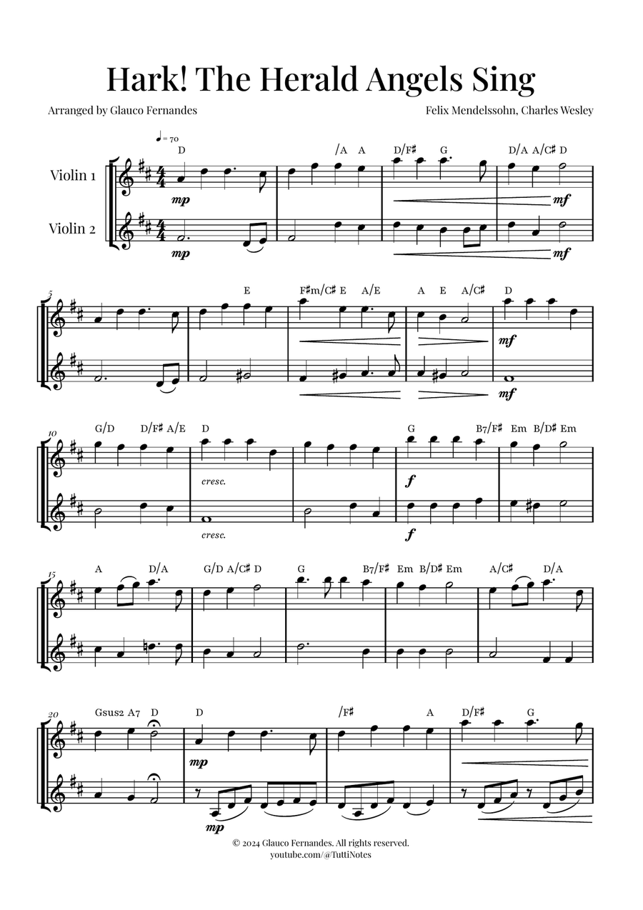 Hark! The Herald Angels Sing - Christmas Carol Duet String Duet scores gallery preview page 1