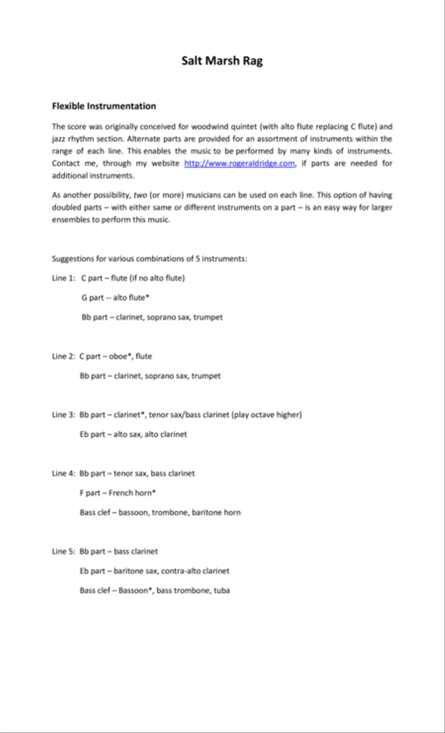 Salt Marsh Rag Parts Jazz Ensemble scores gallery preview page 1
