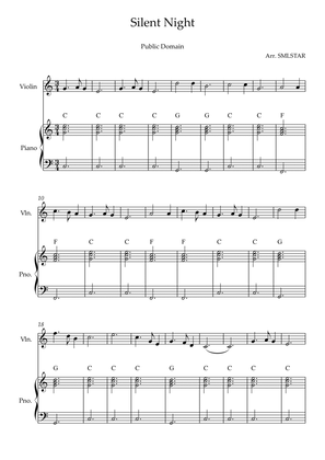 Silent Night VIOLIN and PIANO Sheet Music to Beginners.