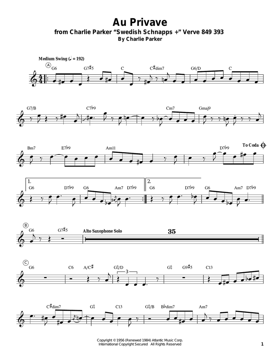 Au Privave Trumpet scores gallery preview page 1