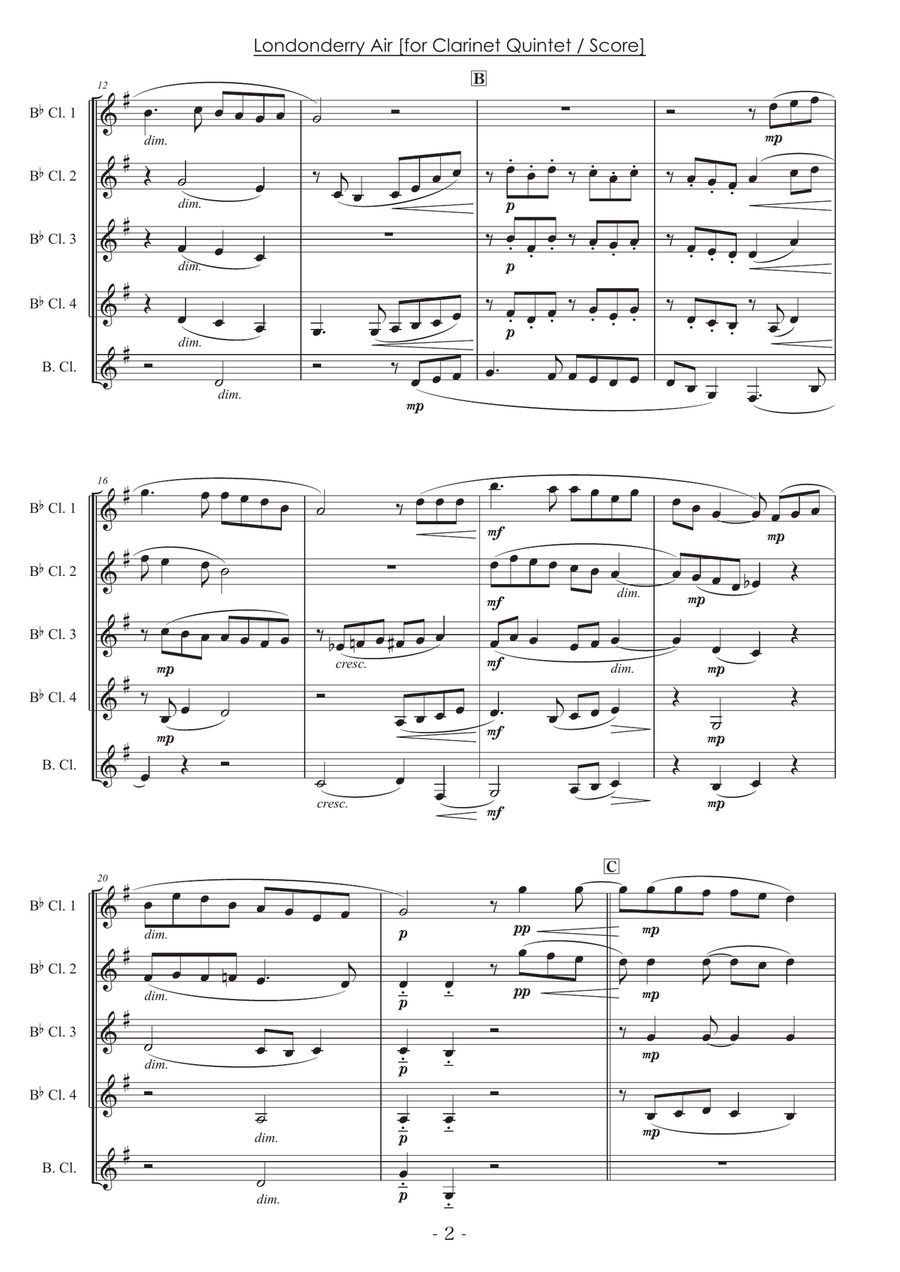 Londonderry Air (Danny Boy) [Clarinet Quintet] Clarinet Quintet scores gallery preview page 2