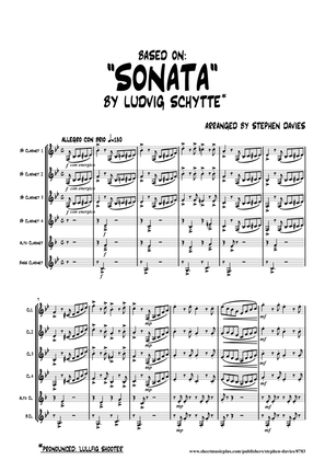 Book cover for 'Sonata' based on music by Ludvig Schytte for Clarinet Sextet.