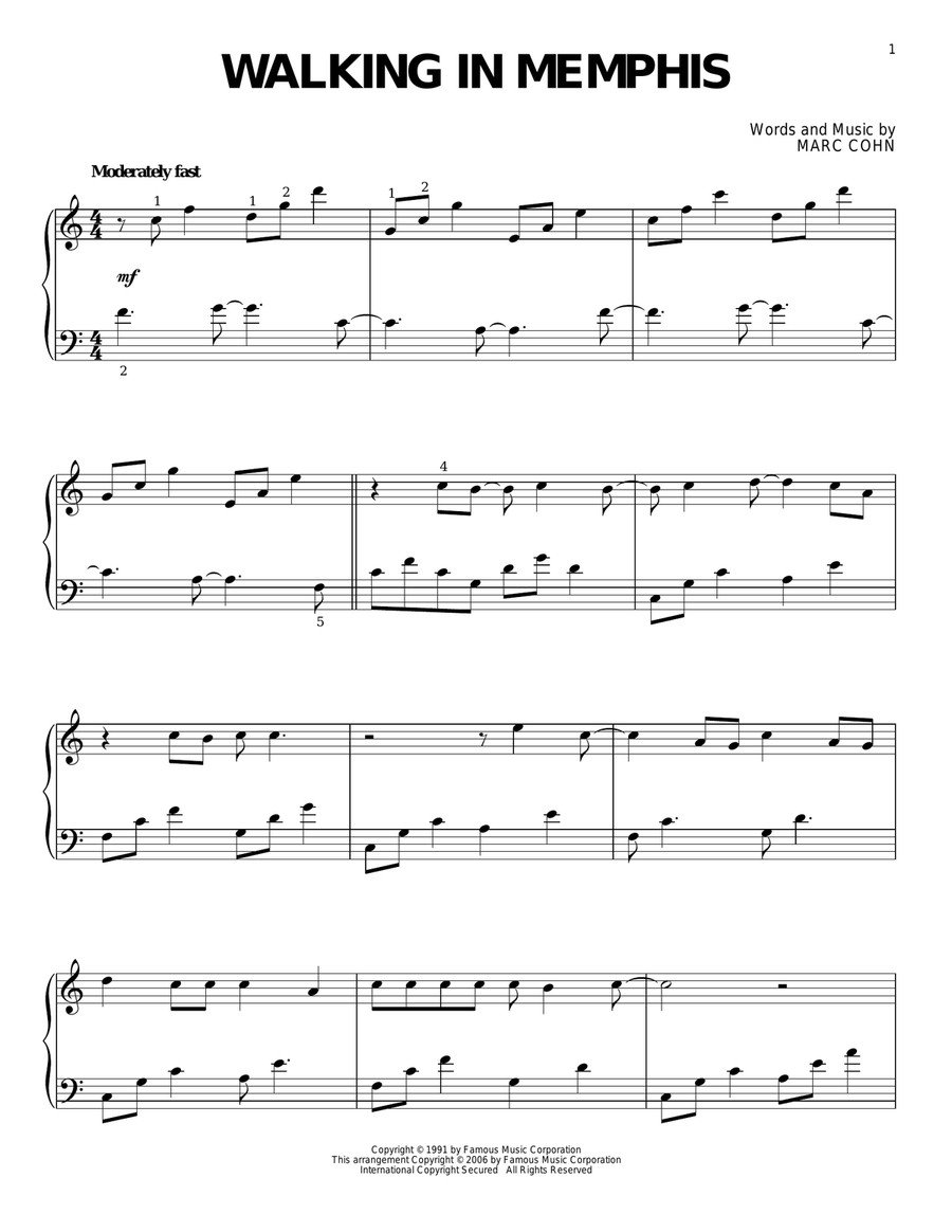 Walking In Memphis Piano Solo scores gallery preview page 1