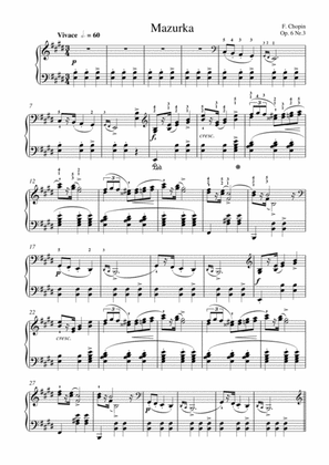 Chopin - Mazurka Op. 6 No.3 for piano solo
