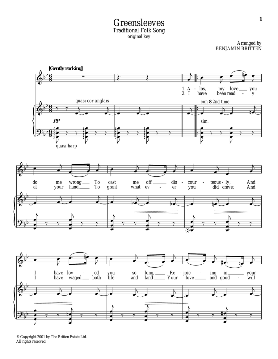 Greensleeves Greensleeves Piano, Vocal scores gallery preview page 1