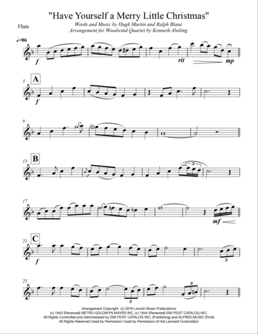 Have Yourself A Merry Little Christmas from MEET ME IN ST. LOUIS Woodwind Quartet scores gallery preview page 5