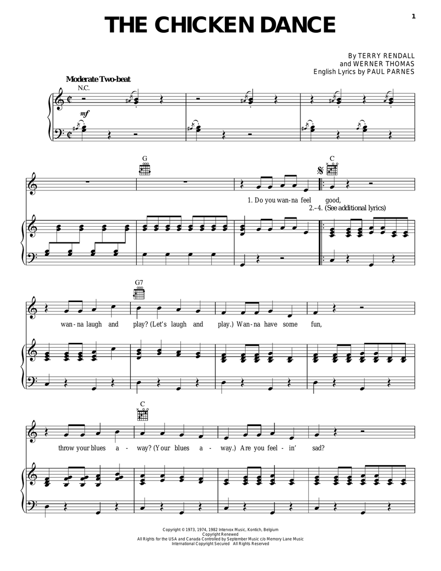 The Chicken Dance Piano, Vocal, Guitar scores gallery preview page 1