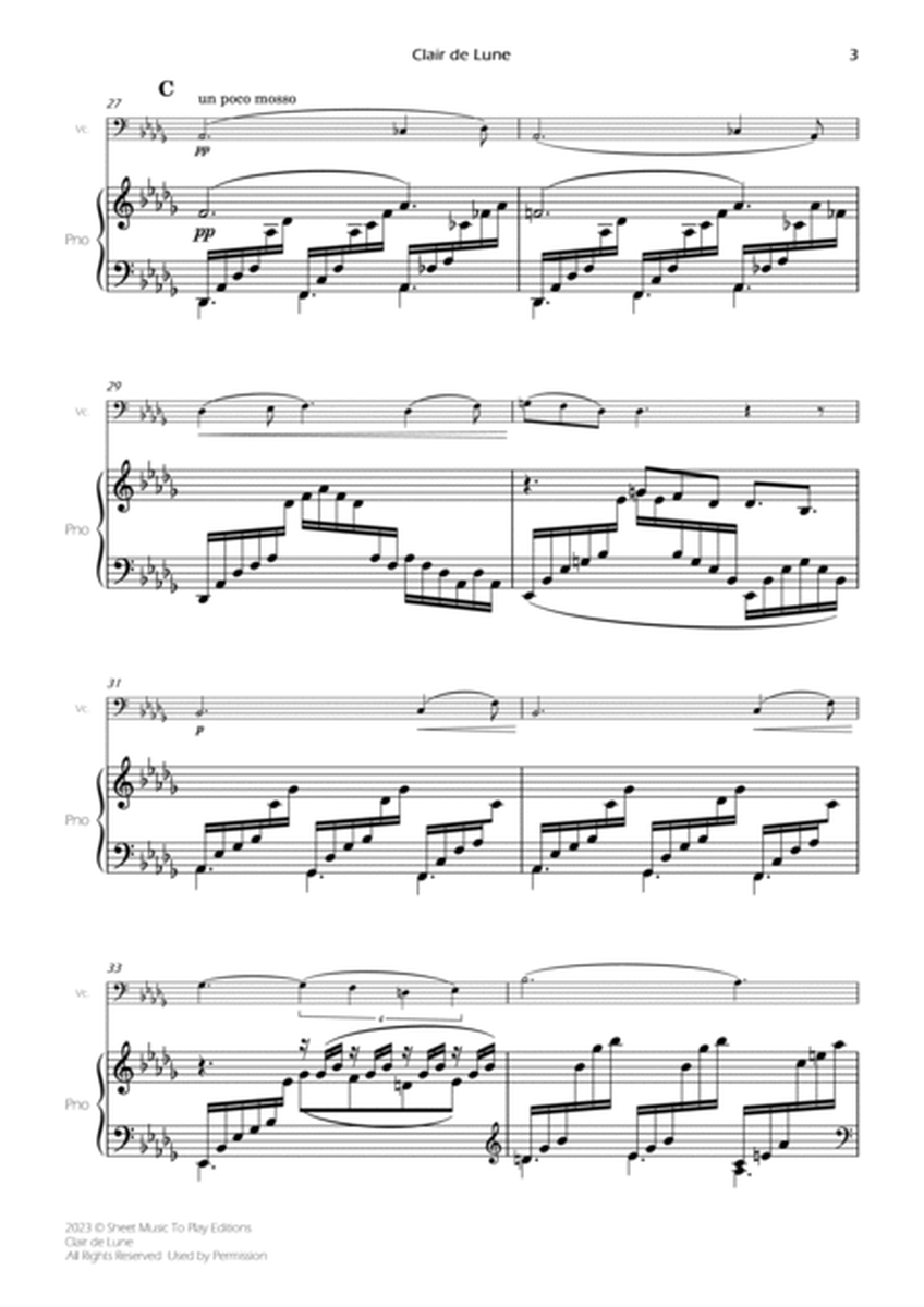 Clair de Lune by Debussy - Cello and Piano (Full Score and Parts) image number null
